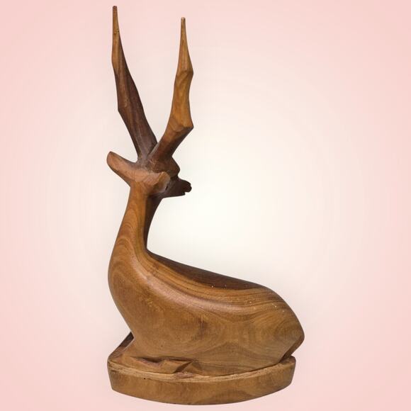 African Gazelle Antelope Impala Hand Carved Genuine Besmo Statue Carved In Kenya - Picture 4 of 9